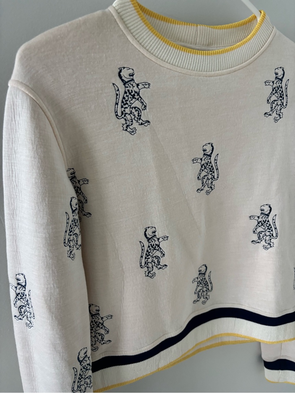 Maje Sweatshirt with Lion/Leopard Print — Cream & Navy - Picture 3 of 7